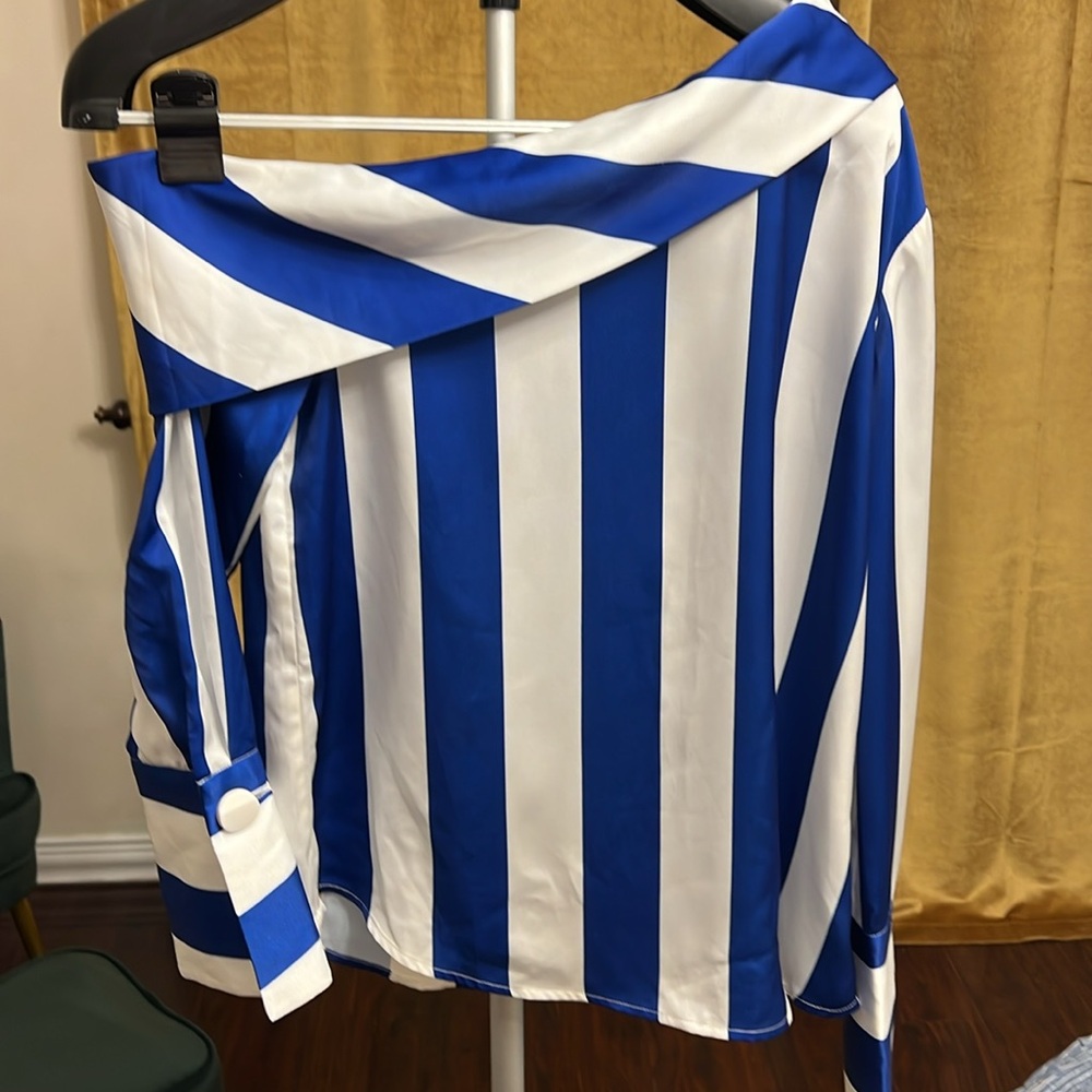 White and blue striped satin blouses